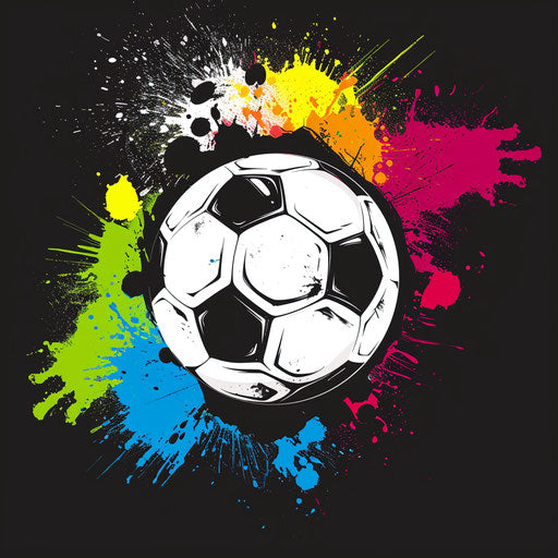 Football logo design in white and black with colorful splash
