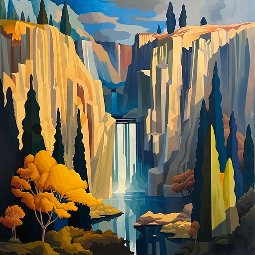 Burney Falls, California, stylized angular landscape