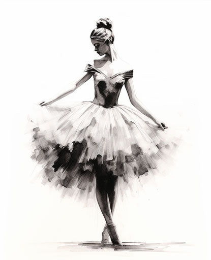 Drawing of a ballerina in a tutu on white background