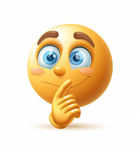 Yellow face with blue eyes in contemplation on white