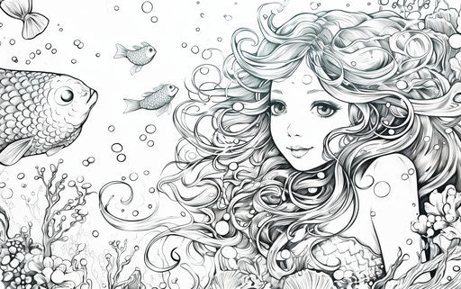 Coloring pages for children and adults, whimsical manga style