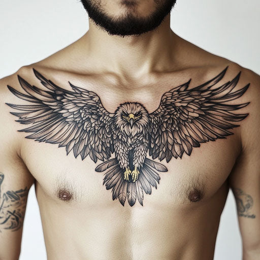 Flat tattoo sketch of eagle chest tattoo with outstretched wings