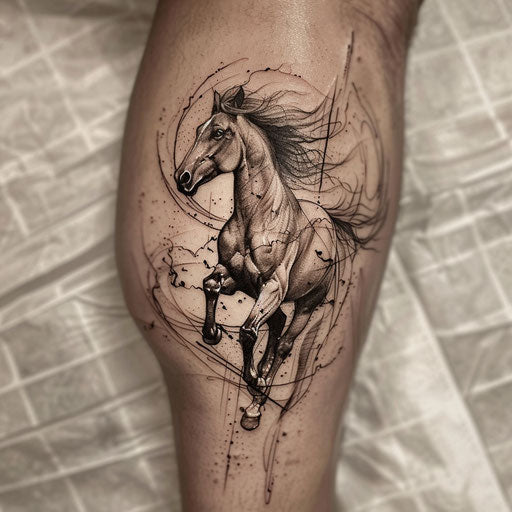 Dynamic sketch of a wild horse running freely