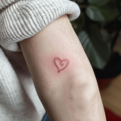 Small minimalist heart tattoo in red ink on white background