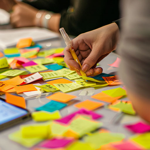 Creative brainstorming session with colorful sticky notes
