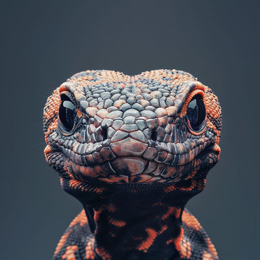 Gila monster with a curious look, in the style of Elke Vogelsang
