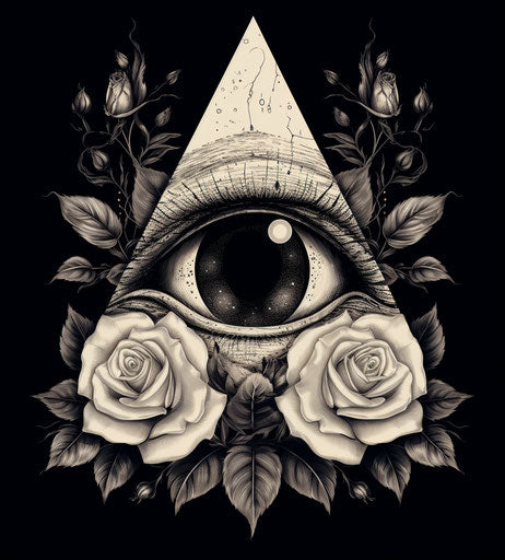 Vintage occult eye with roses and triangle illustration