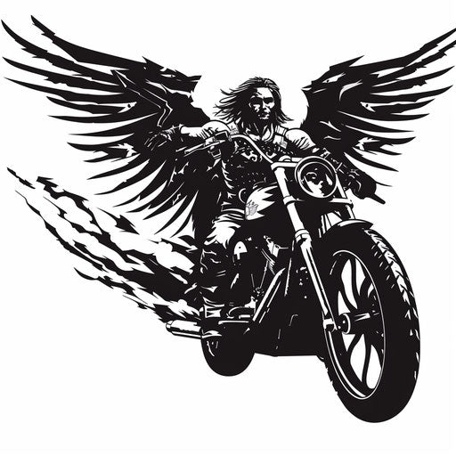 Archangel Michael with Gothic motorcycle on white background