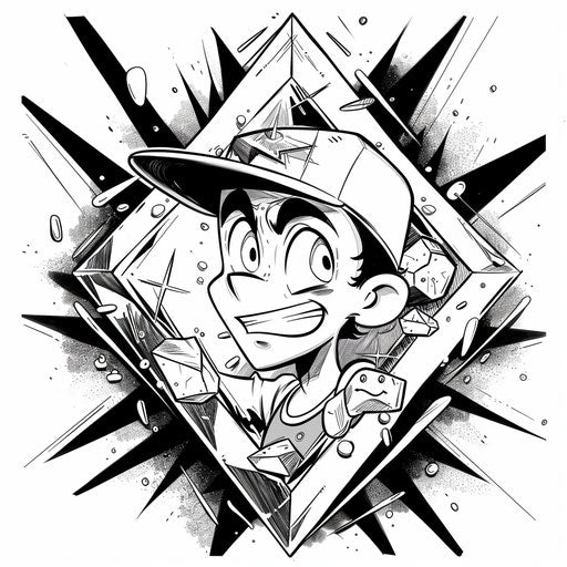 Diamond with cartoon characters, Butch Hartman style, coloring page