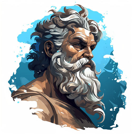 Zeus clipart in the style of Chiaroscuro Art, on a white background