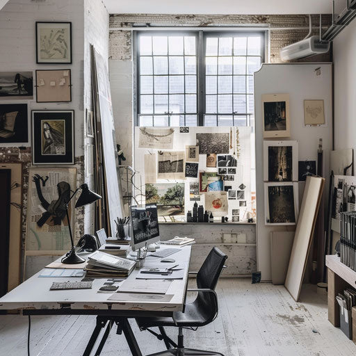 Artistic home office space with sleek desk and natural light
