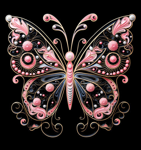 Black and pink butterfly, floral and swirl design