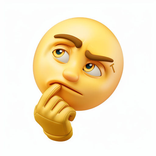 Yellow thinking emoji with arrow on right eye on white