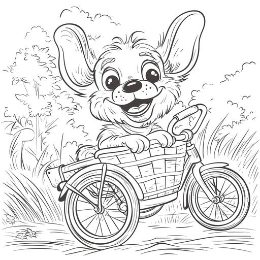 Dog in a bicycle basket, ears flapping in the wind