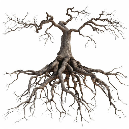 Roots clipart in a photorealistic style on white flat background