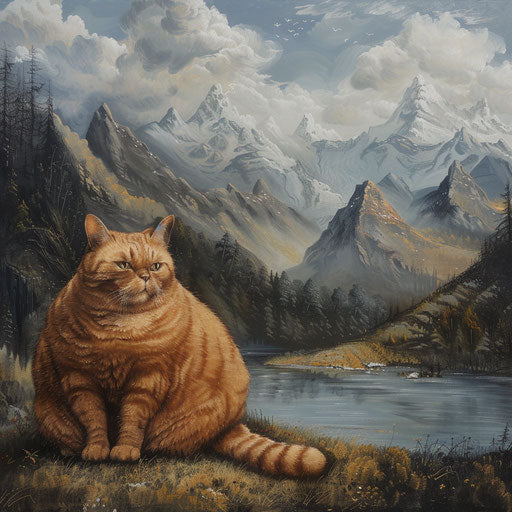 Fatcat in front of mountain panorama