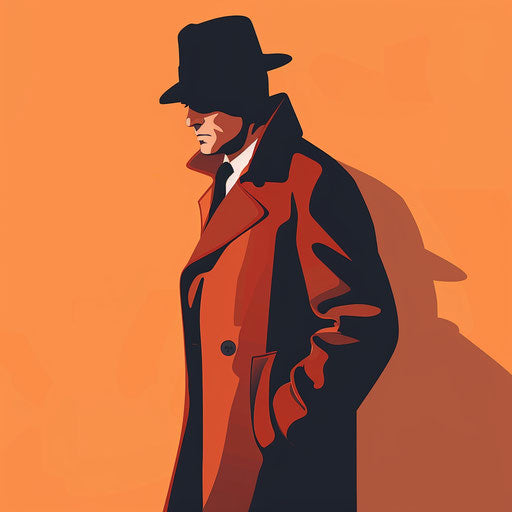 Realistic detective clipart on flat sunset orange background