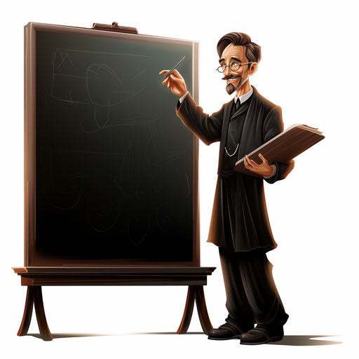 Teacher drawing in Chiaroscuro Art style on white backdrop