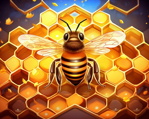 Cartoon bee on honeycomb with crown vector clip art
