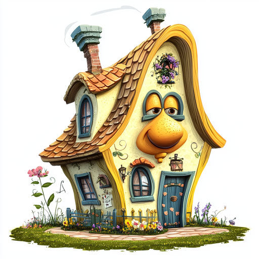 Humorous caricature of a house with human characteristics