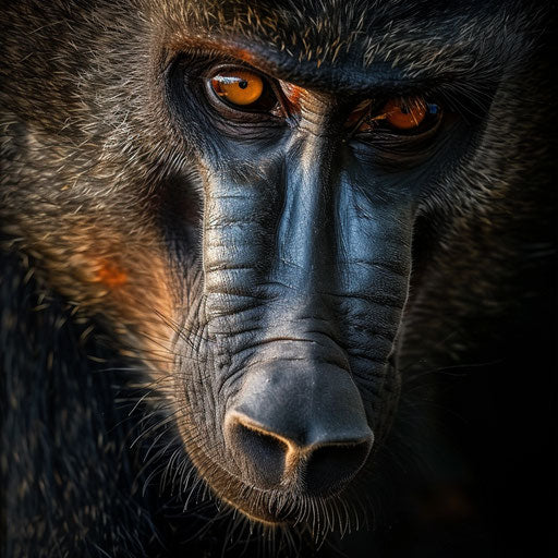 Close-up baboon with soft lighting and expressive eyes, in the style of Roeselien Raimond