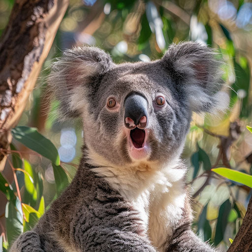Surprised koala, candid and humorous moment