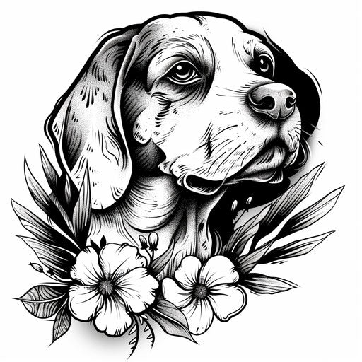 Elegant flat tattoo sketch of dog outline in clipart style
