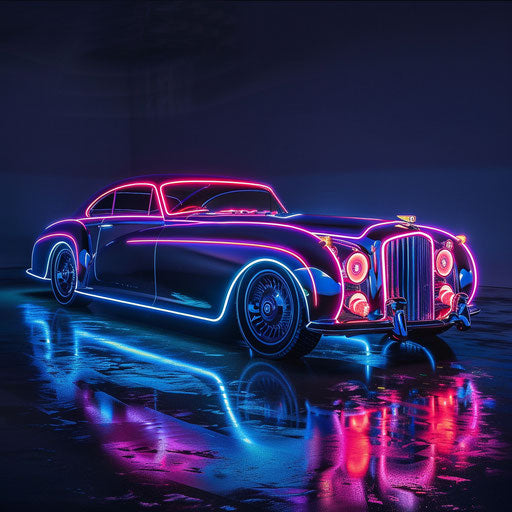 1954 Bentley R Type Continental with neon accents and holographic displays