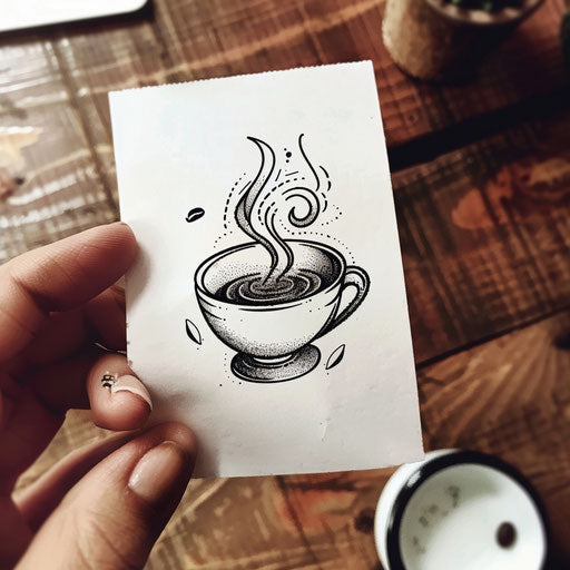 Elegant tattoo sketch of steaming coffee cup