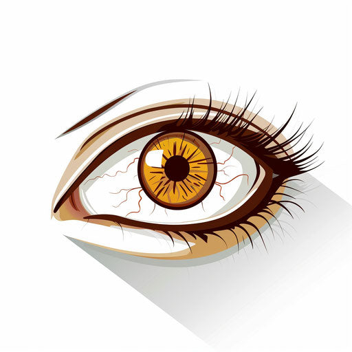 Eye icon with brown and yellow iris on white background