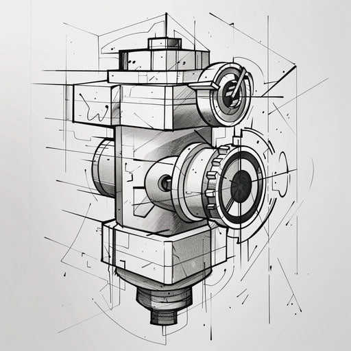 Flat tattoo sketch of a piston in a bold graphic style