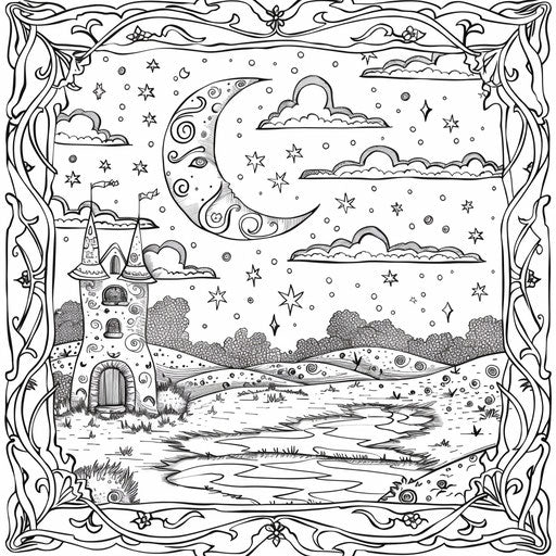 Starry night with sleeping moon