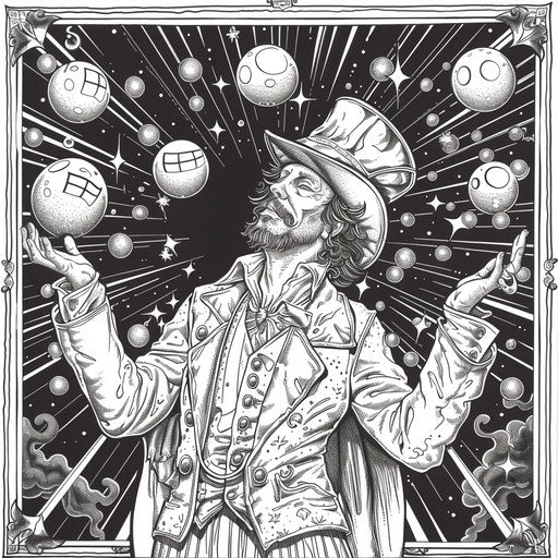Magician juggling glowing crystal balls