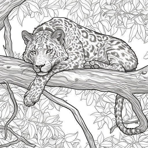 Black panther resting on a tree branch