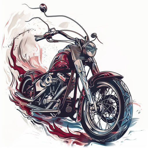 Retro style motorcycle tattoo design with 1950s elements