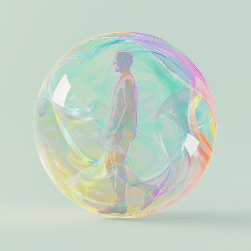 Human figure in a protective bubble