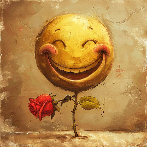 Smiling emoticon with red rose