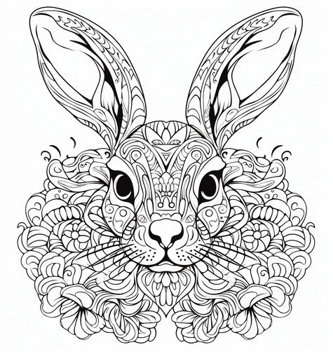 Bunny with a coloring pattern in realistic and psychedelic style