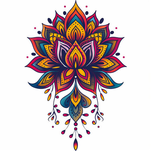 Vibrant tattoo sketch of a Mehndi design in clipart style