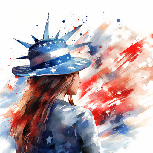 4th of July clipart in the style of Impressionistic Art, on white background