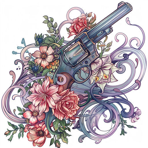 Floral and intertwined pistol in art nouveau style