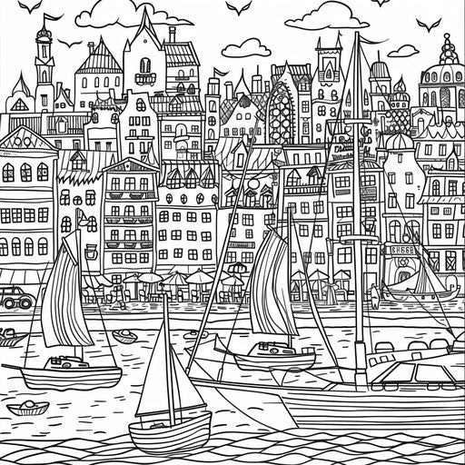 City skyline with a river and boats