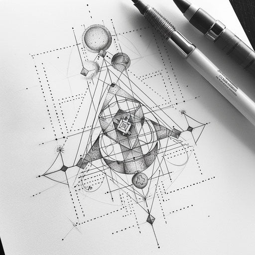 Geometric tattoo of interconnected triangles and circles