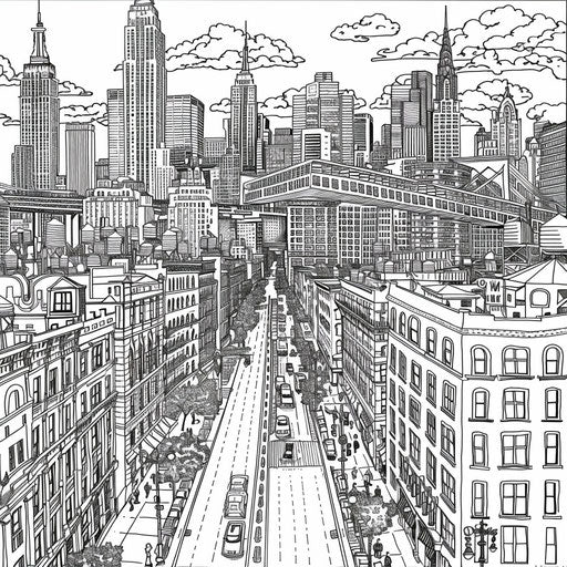 Cityscape with intricate buildings and cars