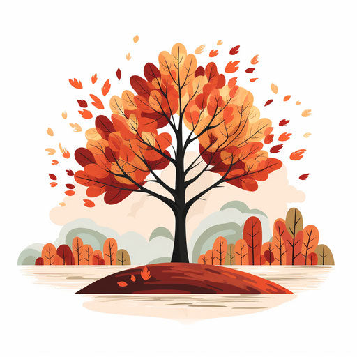 Fall art in the minimalist style, on white background