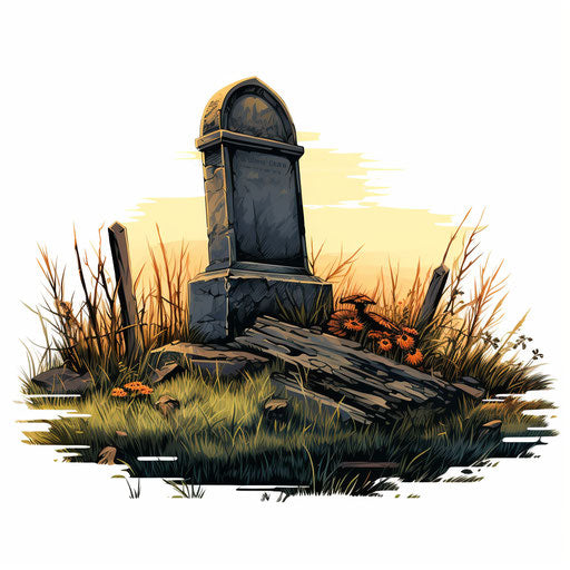 Gravestone clipart in the style of Oil painting, on a white background