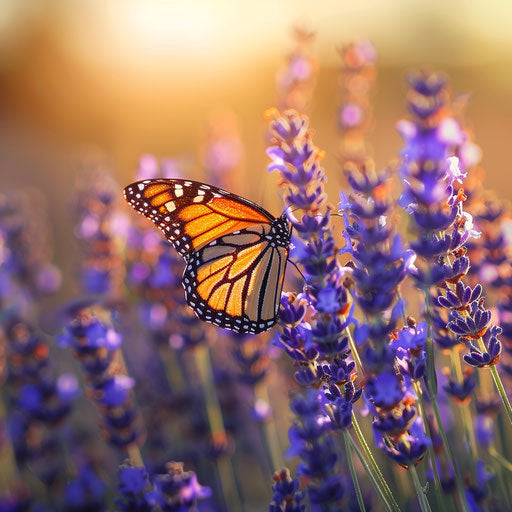 Monarch Butterfly on Purple Lavender in Sunlit Field