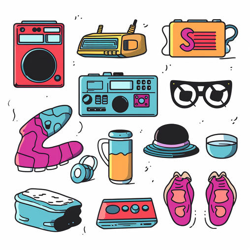 90s clipart in Minimalist style, on white background