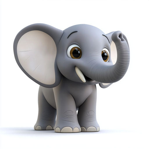 3D elephant cartoon: realistic style with flat white background