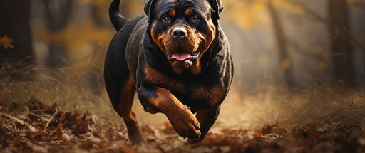 Rottweiler dog running in the park, massurrealism style
